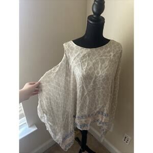 Angela made In Italy Top Blouse Flowy Fairy Boho Cream And Blue Oversized